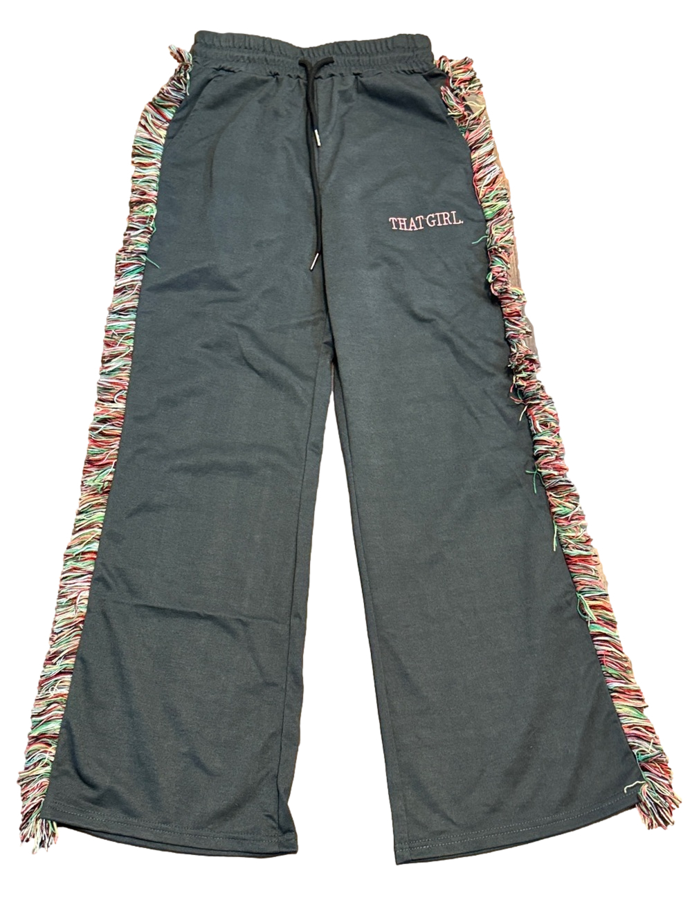 That Girl Wide Leg Charcoal Rainbow Fringe-Trim Track Pants Size XS - Picture 2 of 3